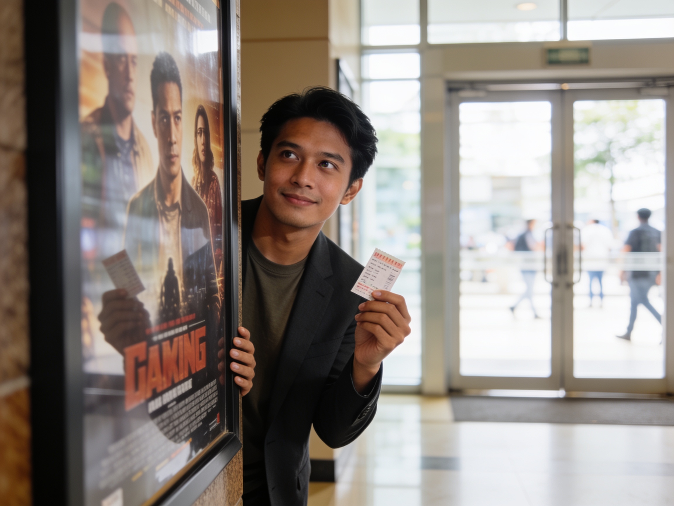 Indonesian man analyzing movie ticket stub for Planet of the Apes review