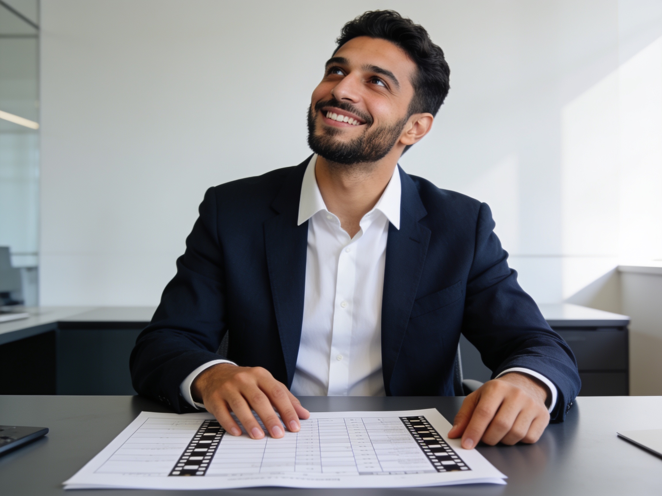 Middle Eastern executive analyzing film release schedule for global cinema release trends