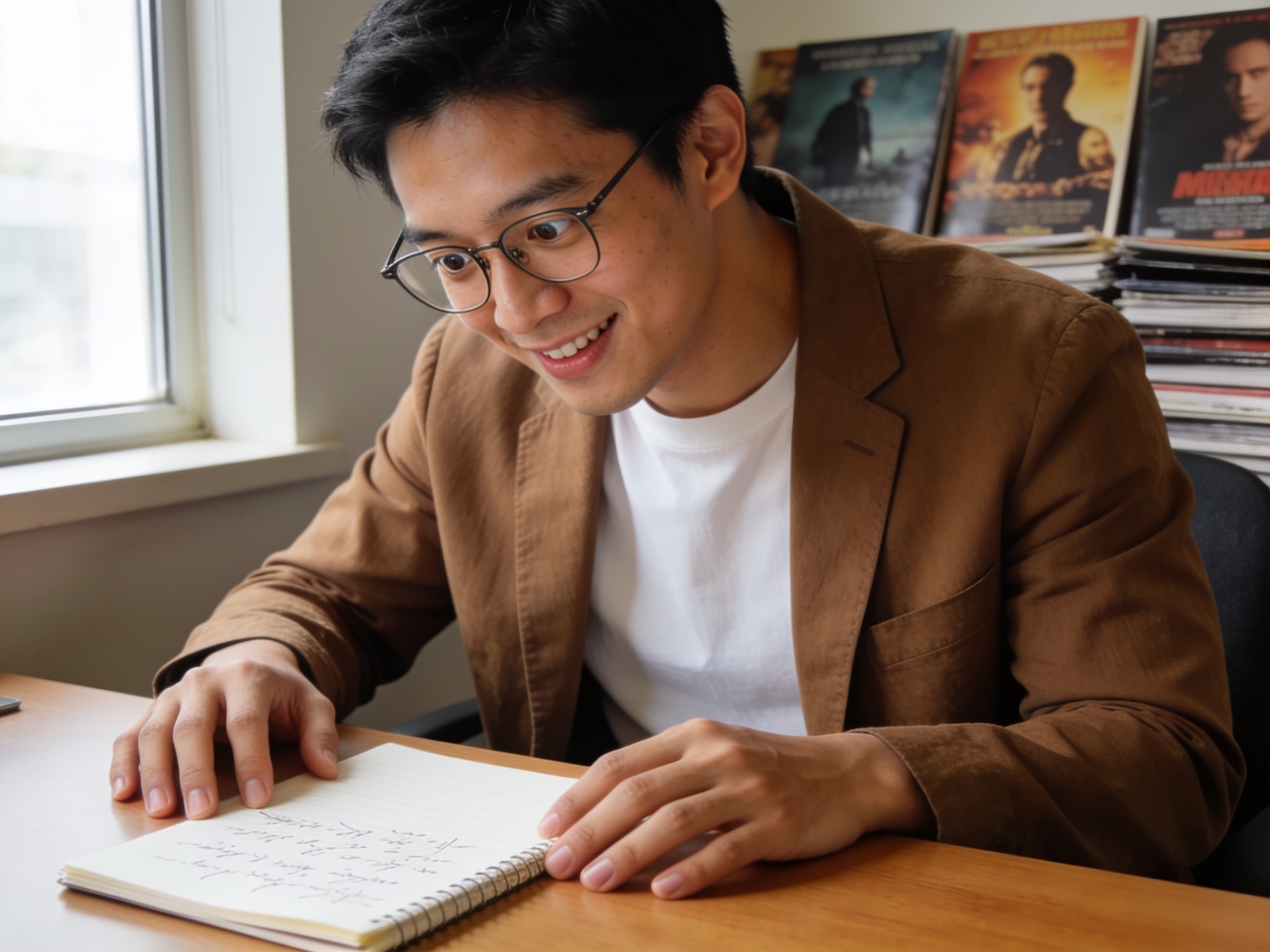 Film critic analyzing notes for reliable movie review blogs